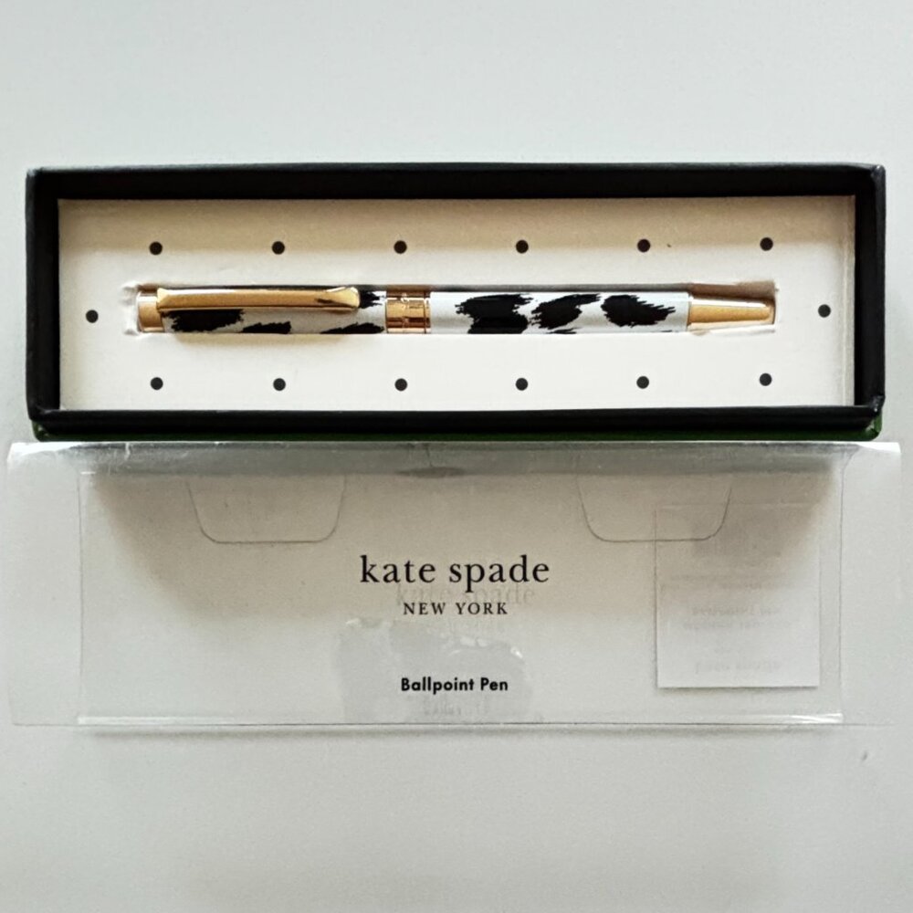 Kate Spade NY Black Ink Ballpoint Pen Leopard Pattern Standard Ink Refills NIB